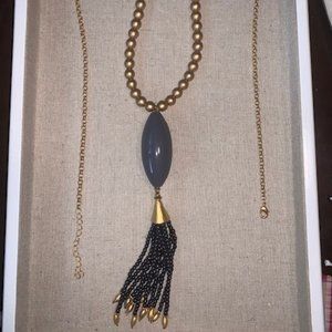Lale Gold Oval Link w Grey Tassel Pendant Necklace